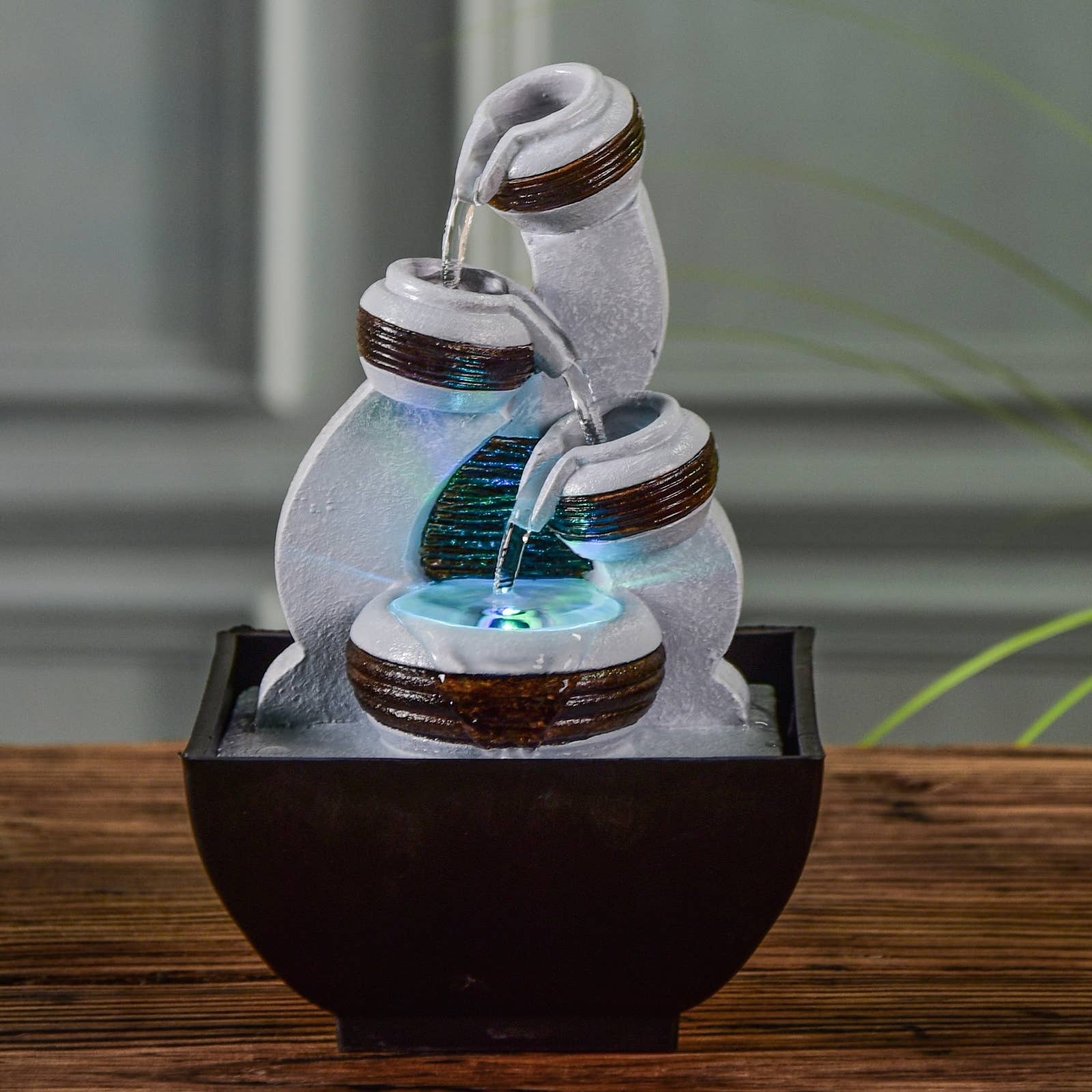 Zen'Arôme - Vente Décoration de cheminée - Fontaine d'Intérieur Kara avec écoulement en Cascade + Led10