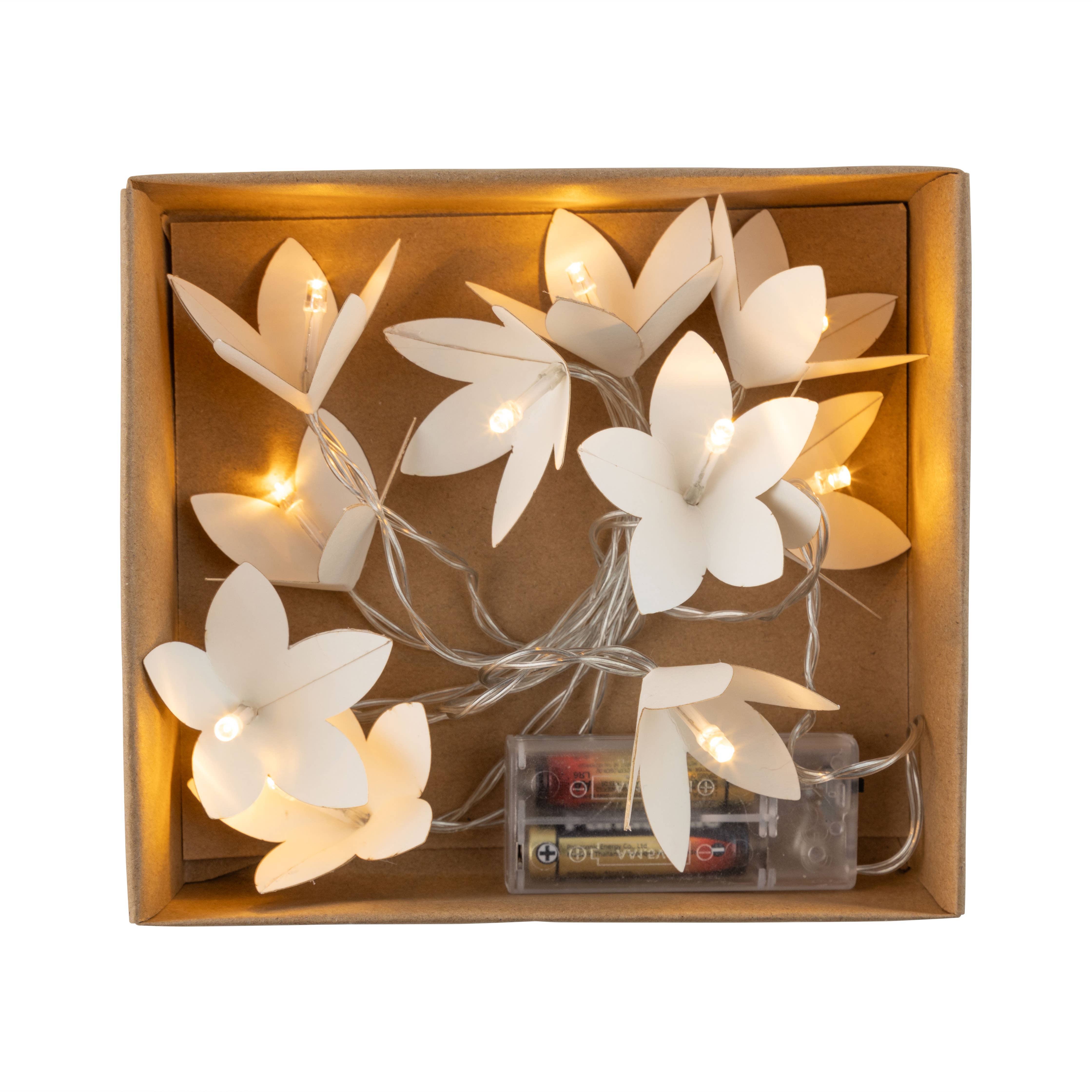 Silver Tree Home & Holiday - Wholesale Ornament - A23838: White paper flower LED garland,63in0