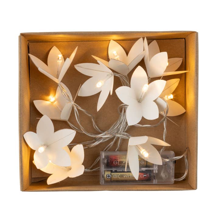 Silver Tree Home & Holiday - Wholesale Ornament - A23838: White paper flower LED garland,63in0