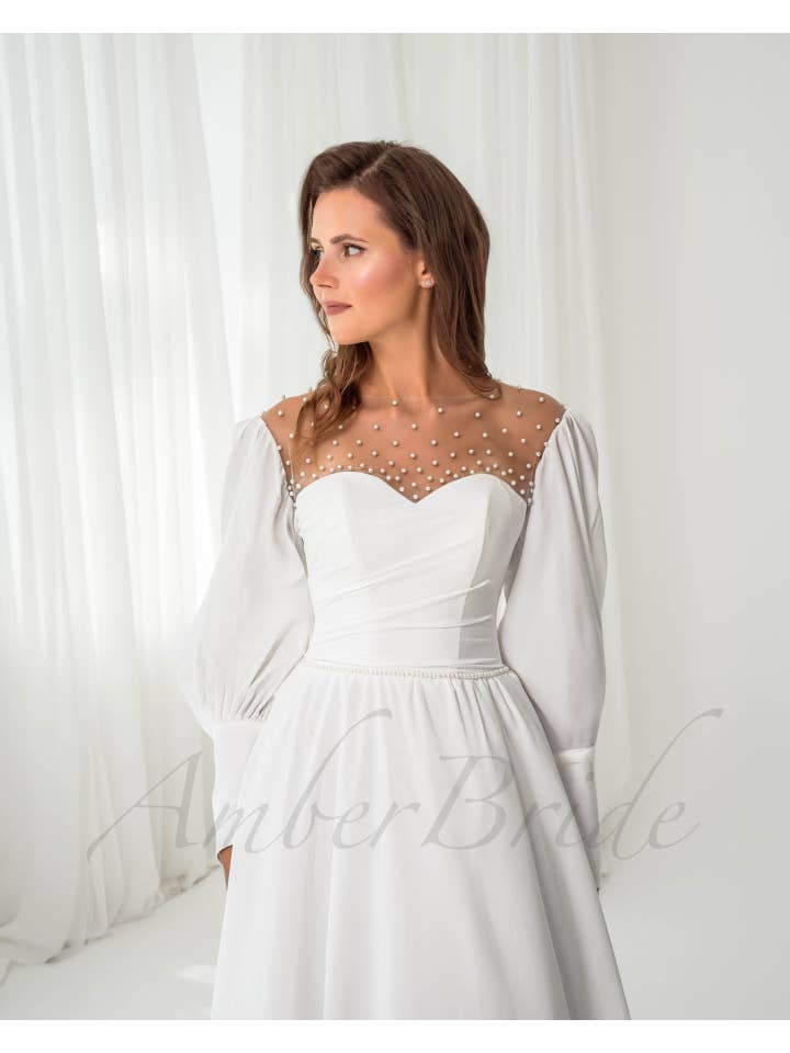 Amber Commerce Group, MB (AmberBride.com) - Wholesale Gown - Women's - IN STOCK! Boho Wedding Dress with Puffy SleevesÂ