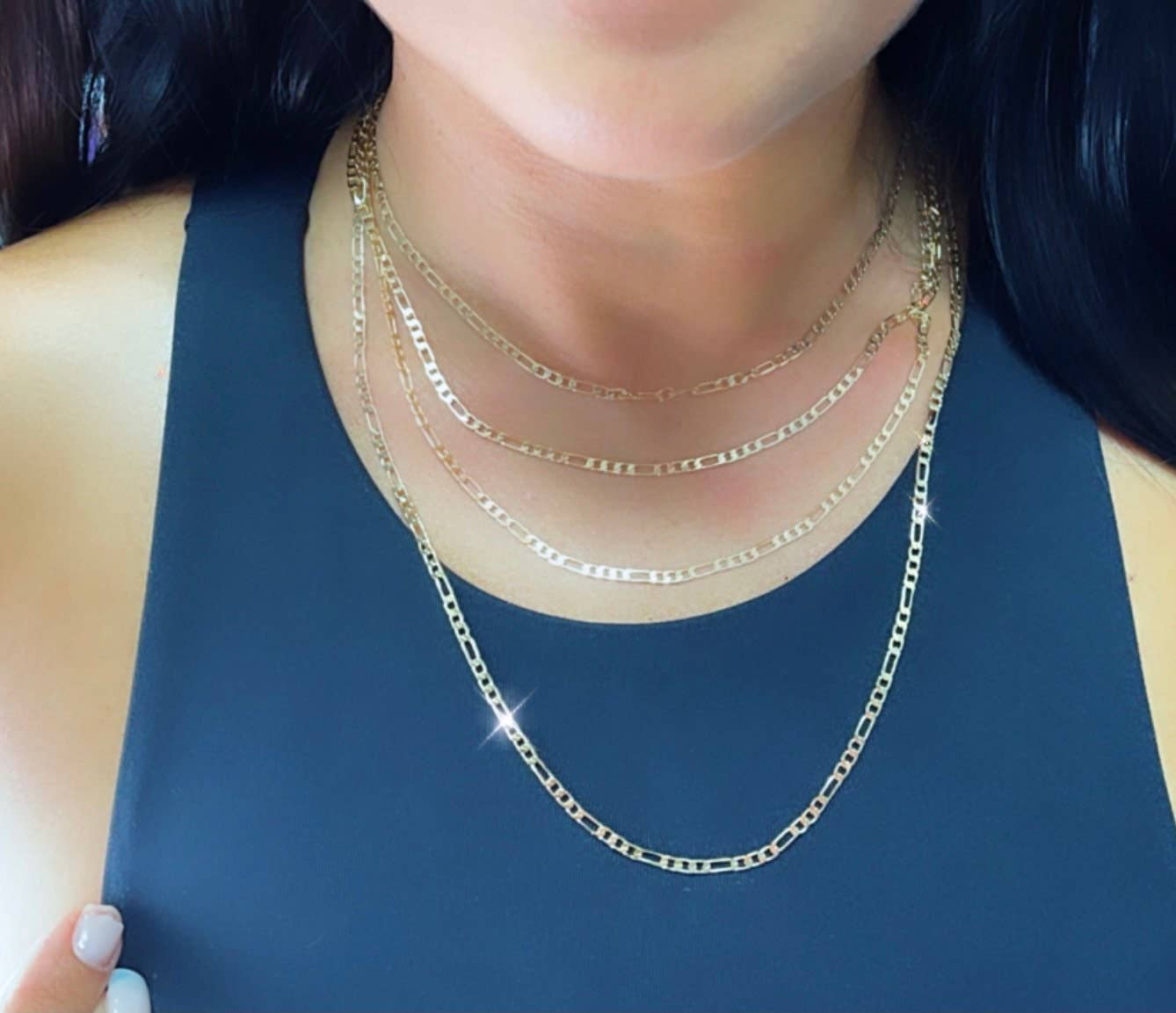 Milie - Venta al por mayor Collares de cadenas y eslabones - Cadena de eslabones Figaro de 3 mm en oro laminado de 18k y joyería1