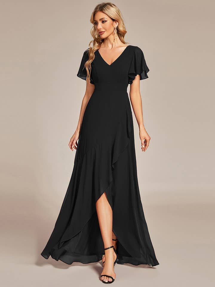 Ever-Pretty - Wholesale Gown – Women's - V Neck High Low Ruffles Chiffon Bridesmaid Dress57