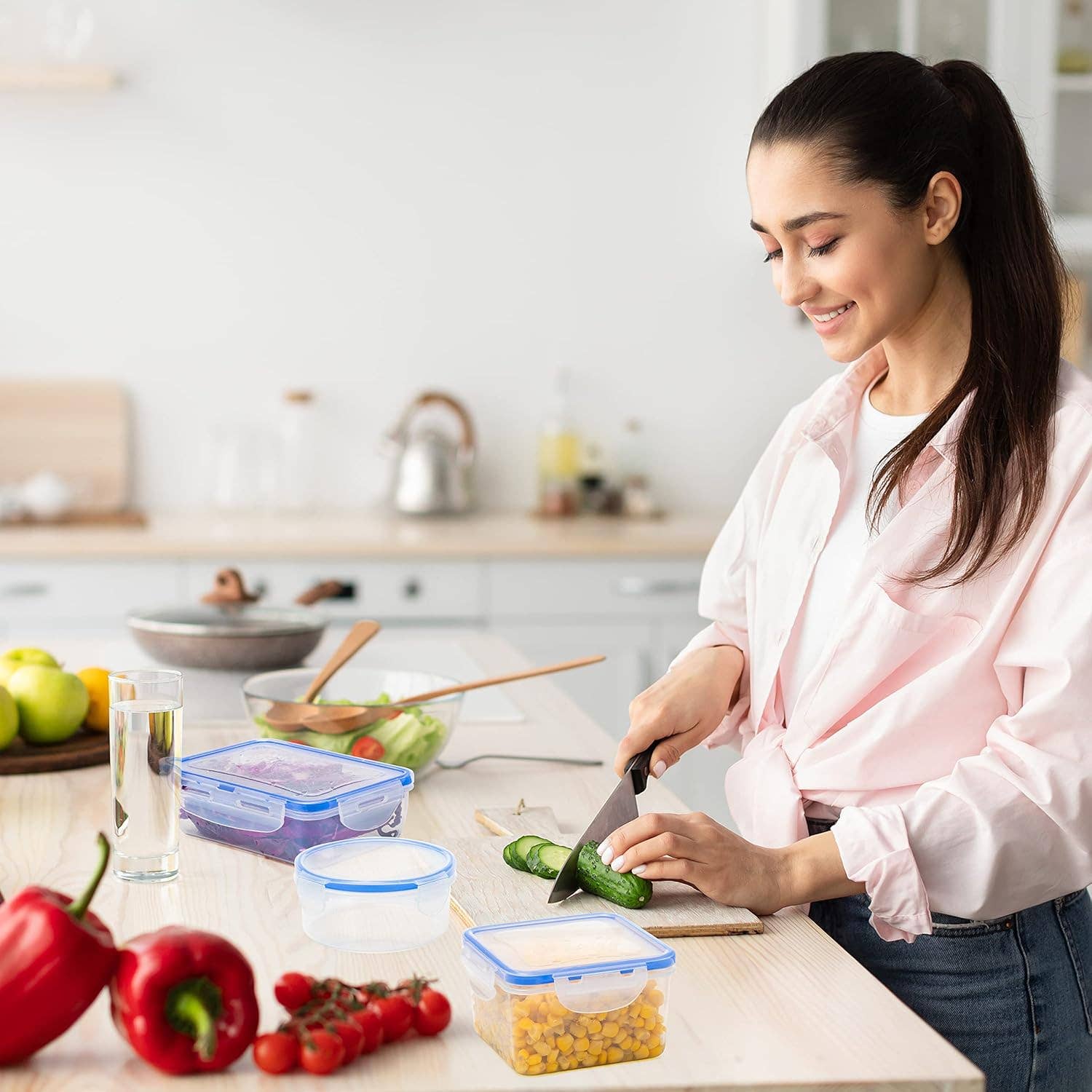 Moss & Stone – Großhandel Küchenaufbewahrung/-Organizer – Luftdichte 16-teilige Plastik-Lebensmittelbehälter mit Deckeln, sicheres Lunchbox-Set für Spülmaschine und Mikrowelle, auslaufsichere Aufbewahrungsbehälter für Lebensmittel - BPA-frei6