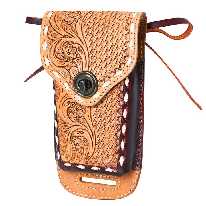 HILASON - Wholesale Phone Wallet - Women's - Basketweave Floral Cell Phone Case Tan American Leather