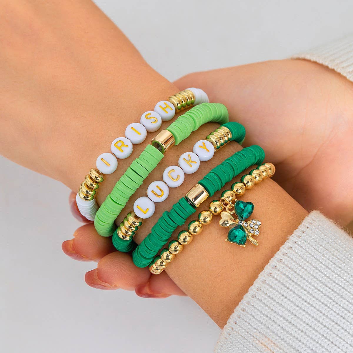 ACCITY - Wholesale Beaded Bracelet - MULTI-LEAF CLOVER LETTER SIMPLE BEADED BRACELET_CWAJE14751