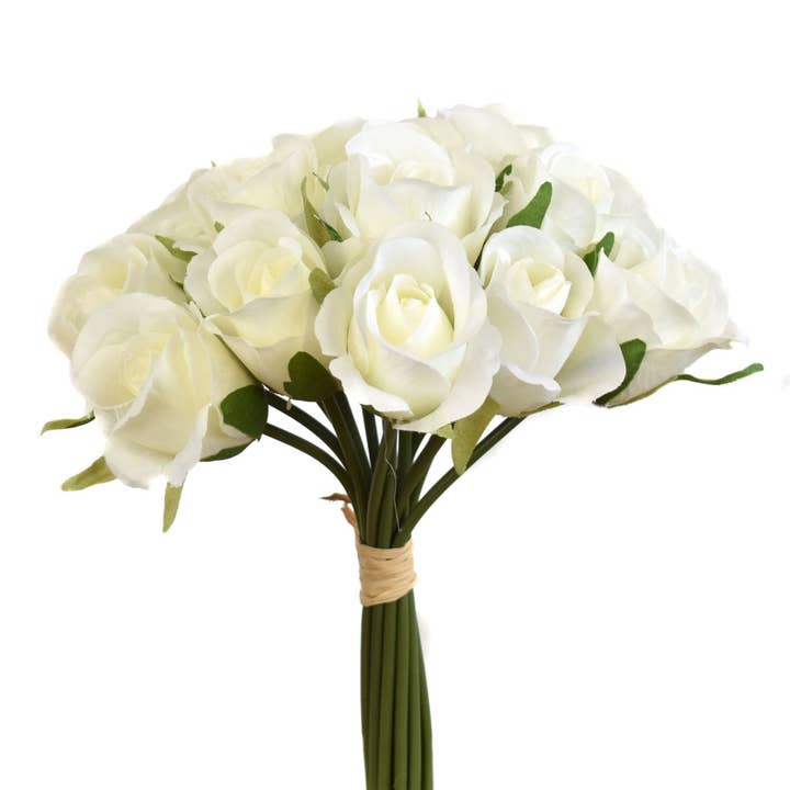 David Christopher's Collection - Wholesale Artificial Flowers - 9” Mini Sweetheart Rose Bundle x 15 - White