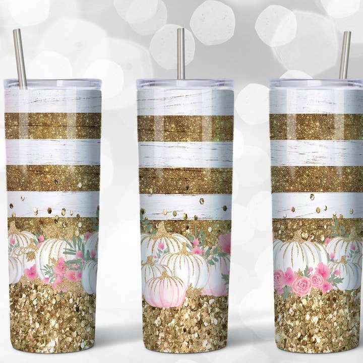 Gold Glitter Pumpkin Patch for wholesale by Noel & Co Tumblers