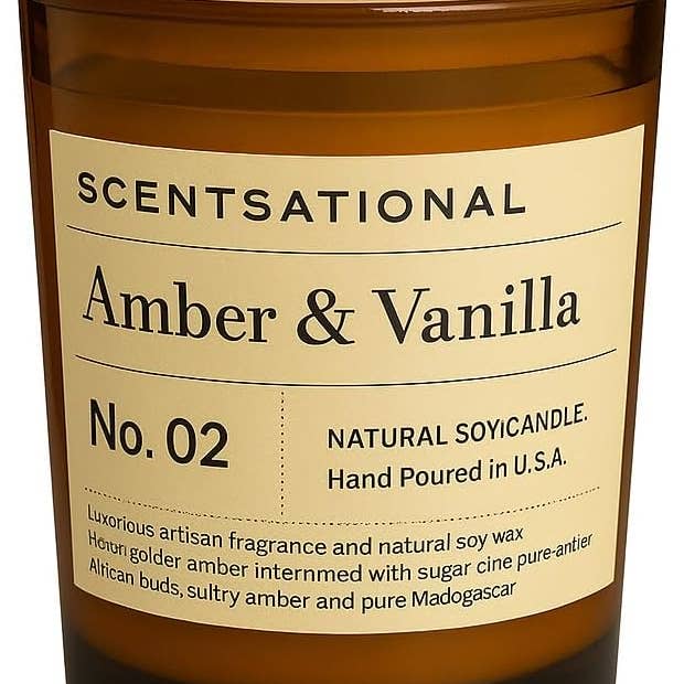 Scentsational Candles - Wholesale Jar/Filled Candle - 11Oz Apoth Brown - Amber Vanilla No. 2 - Wd Lid