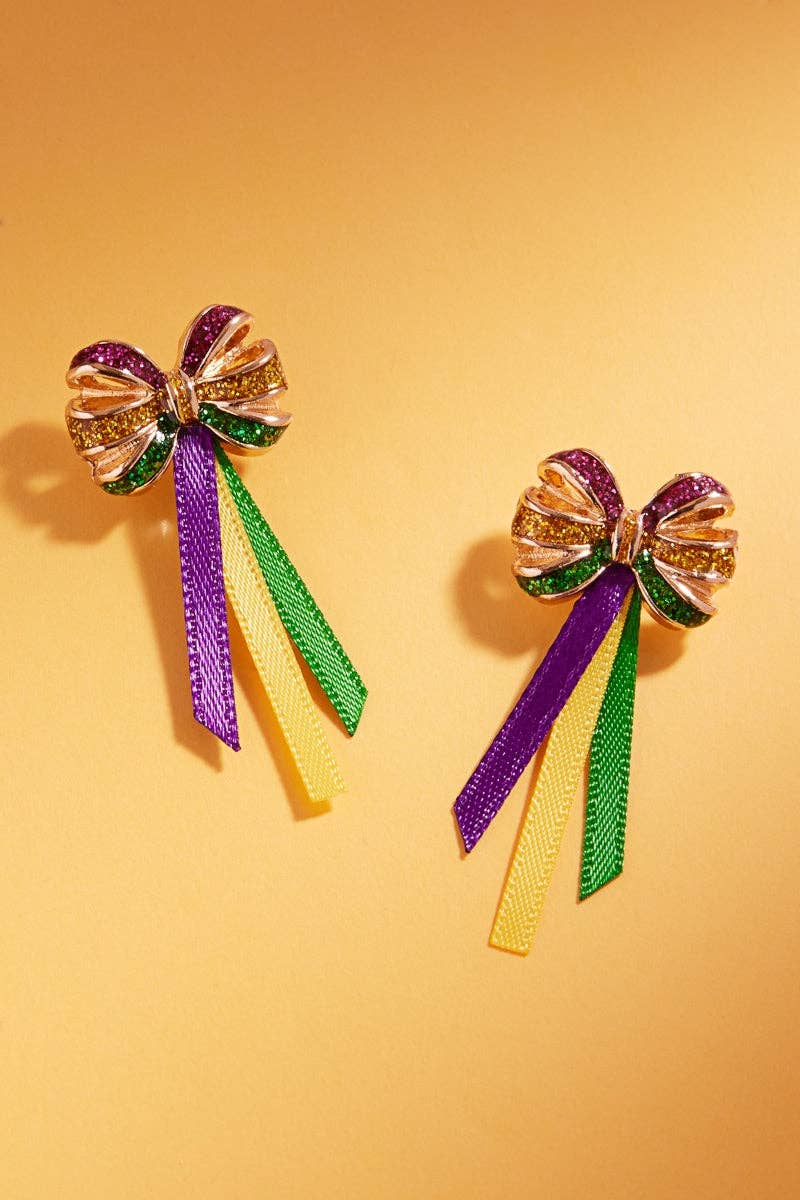 GD Mardi Gras Color Enamel Ribbon Post Earrings for wholesale on Faire