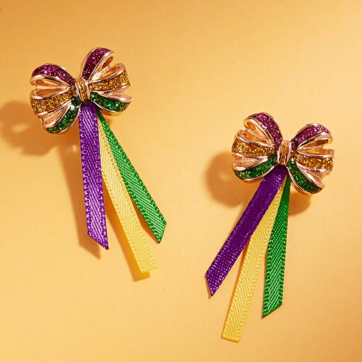 GD Mardi Gras Color Enamel Ribbon Post Earrings for wholesale on Faire0