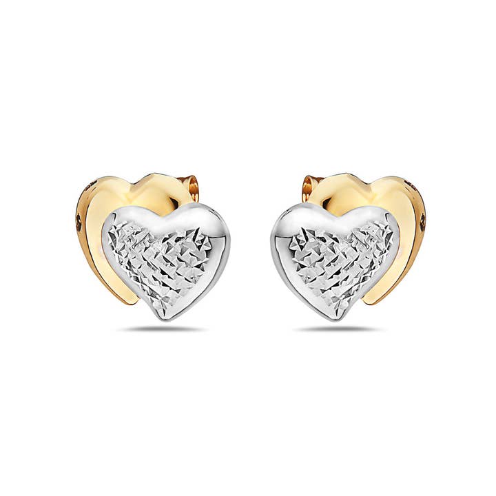 Pori Jewelry - Wholesale Stud/Post Earrings - 14K Two Toned Gold Double Hearts Stud Earrings
