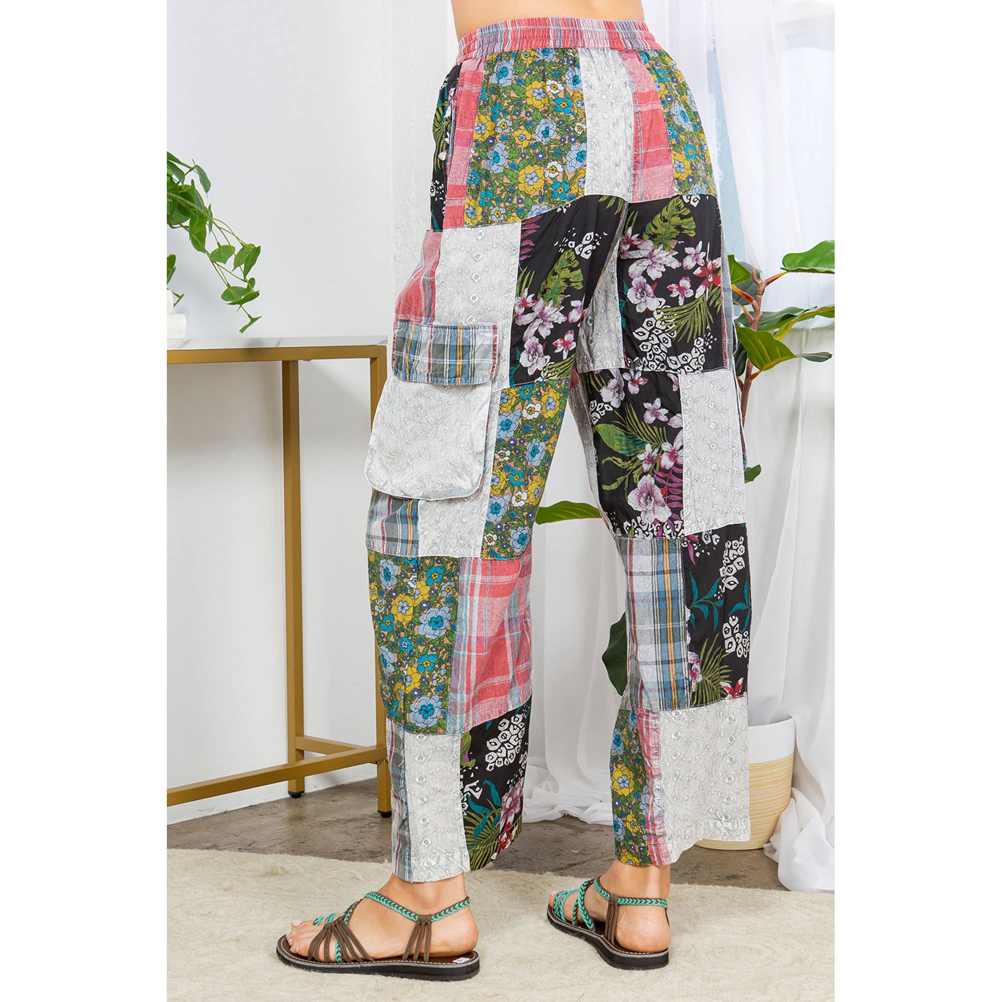 Young Threads - Wholesale Pants - Women's - Bohemian Patchwork Straight Pant Plaid & Schiffli Embroidery6