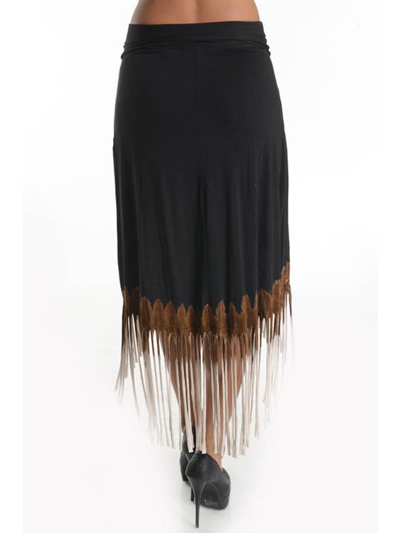 T-Party – wholesale Skirt – Women’s – Tri Color Die Dye Hi Low Horizontal Fringe Western Skirt4