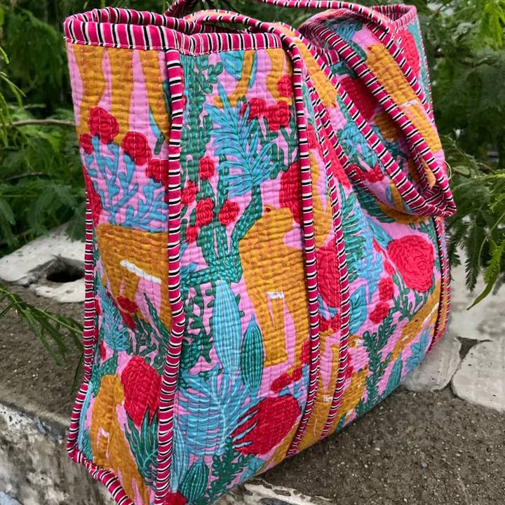 bhavnas boutique - Wholesale Shoulder Bag - Women's - Beach Bag Quilted Cotton Shopping Bag Floral Printed Indian