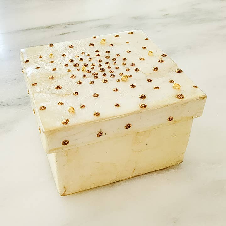 3" Capiz Box Glittered Dotted Lid for wholesale by Dekorasyon Gifts Decor