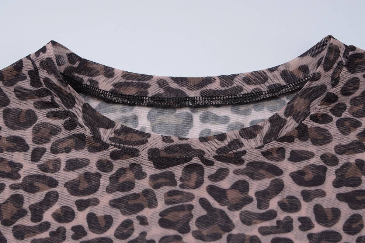 Leopard semi sheer mesh see-through long sleeve Top for wholesale on Faire4