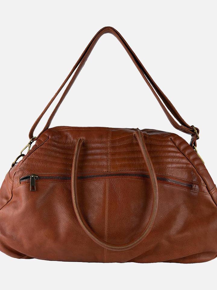 Tucker | Cognac and Black Full Grain Leather Weekender Bag for wholesale by Amsterdam Heritage Leather Belts, Bags, Jackets & Apparel