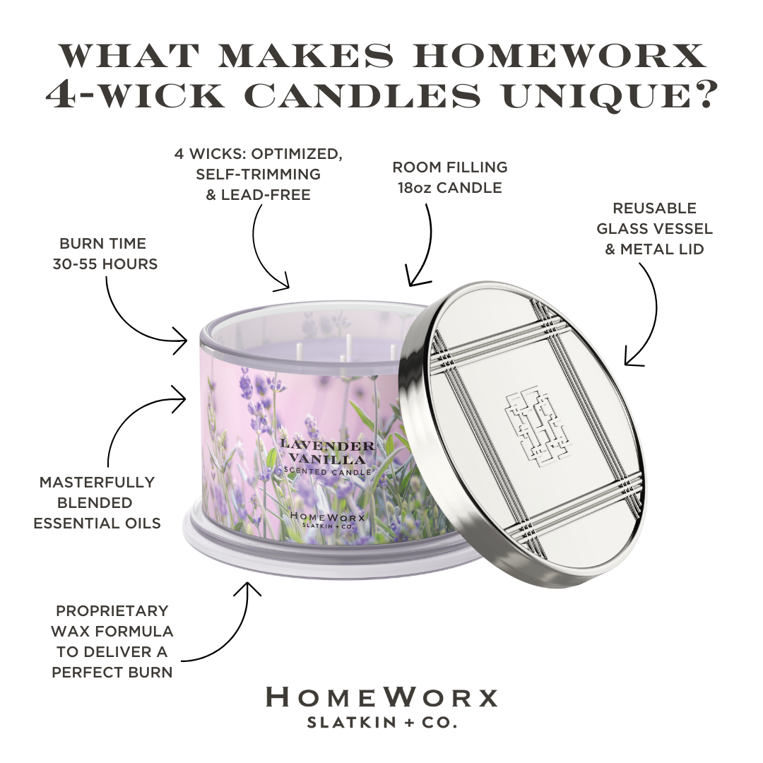 HomeWorx by Slatkin + Co. – Großhandel Kerze im Glas / gefüllte Kerze – Lavendel Vanille 4-Docht-Kerze2