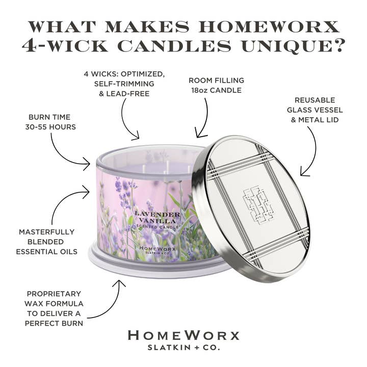 HomeWorx by Slatkin + Co. – Großhandel Kerze im Glas / gefüllte Kerze – Lavendel Vanille 4-Docht-Kerze2