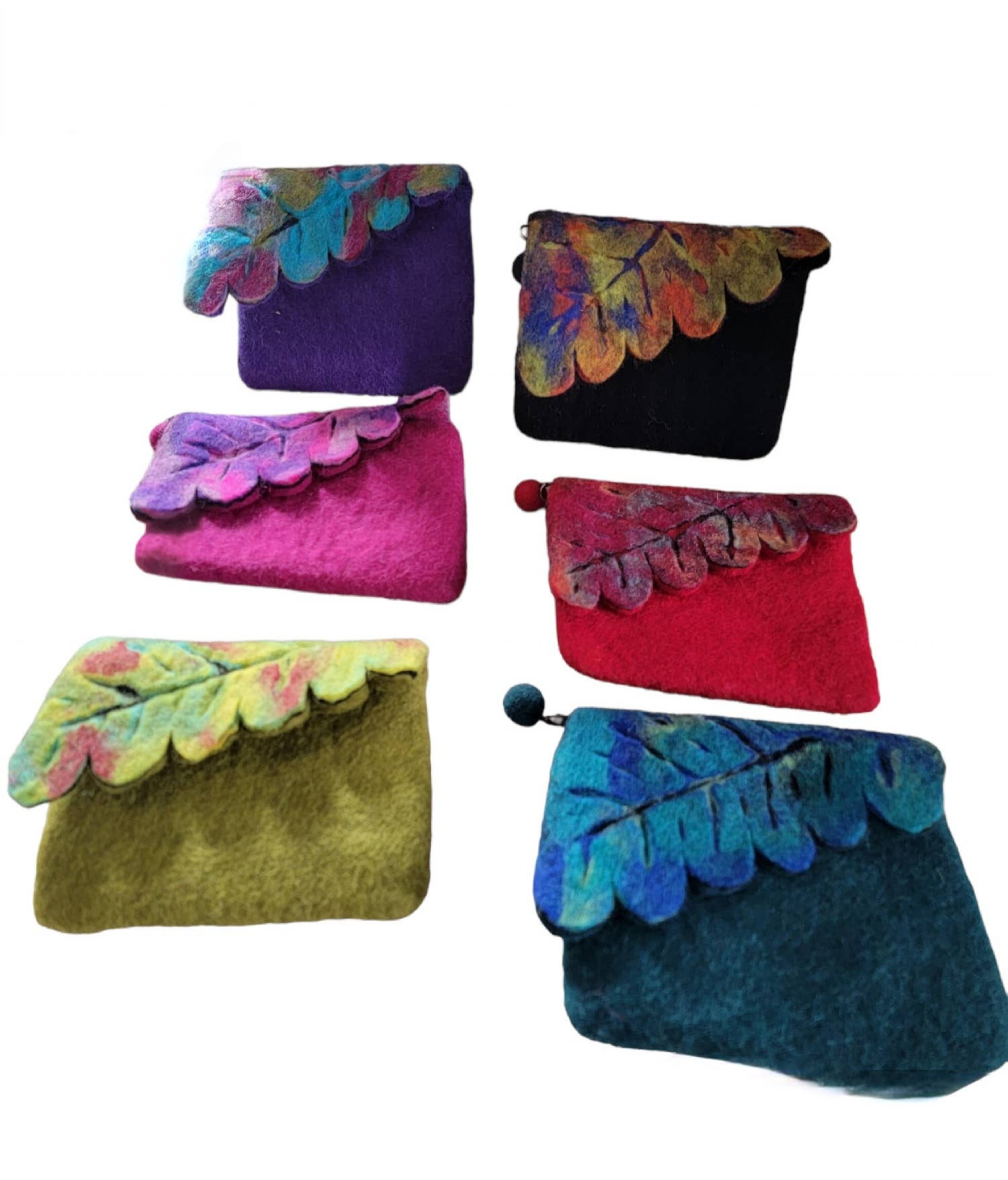 Evergreen Guardian Imports - Wholesale Coin Purse - Women's - BA650b Wool Felt Coin Purse Leaf Feather Flap (2 colors)3