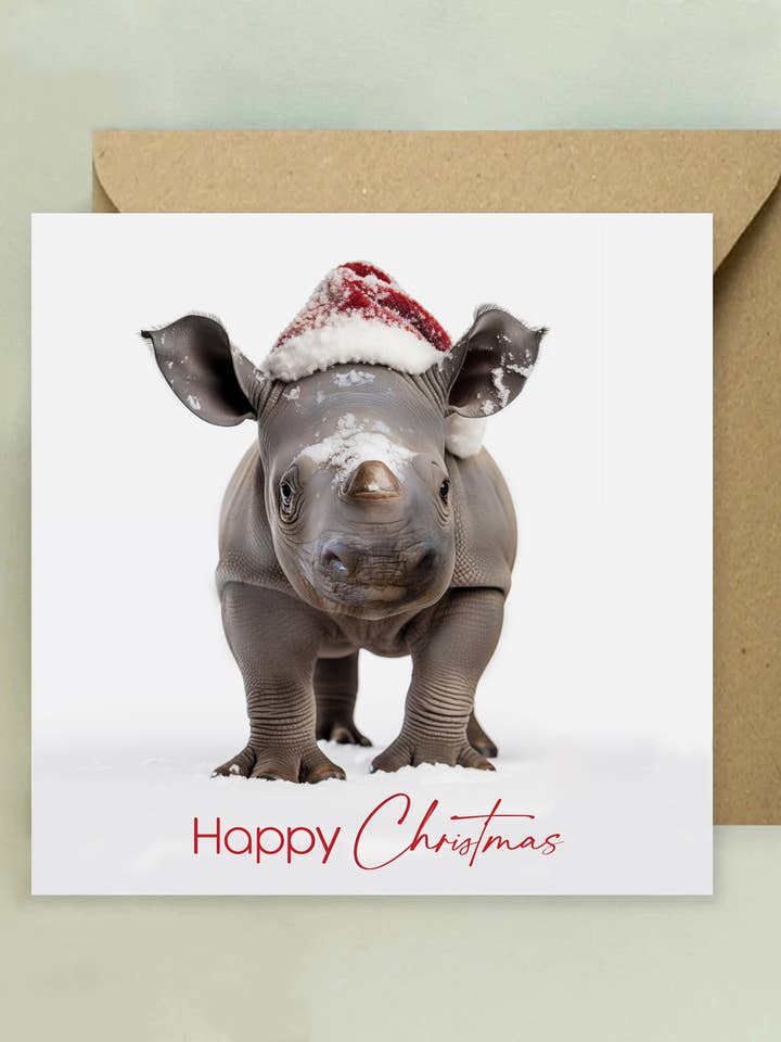 Rhino Happy Christmas card for wholesale by The Wildlife Library