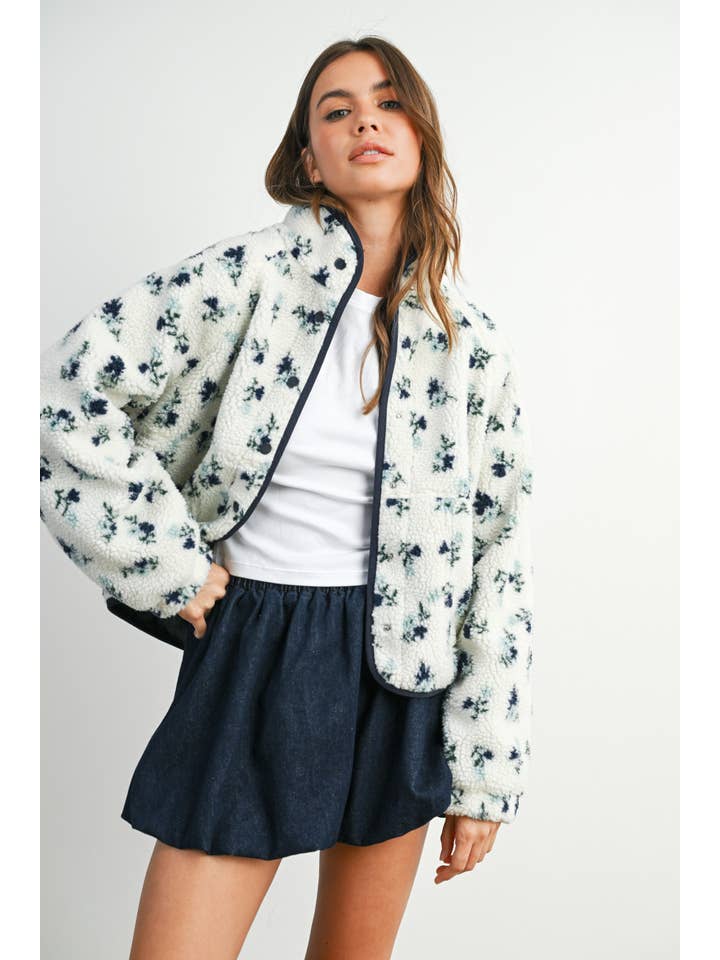 BUTTERMELON - Wholesale Jacket - Women's - Floral Print Fluffy Fleece Jacket - BMJ78114