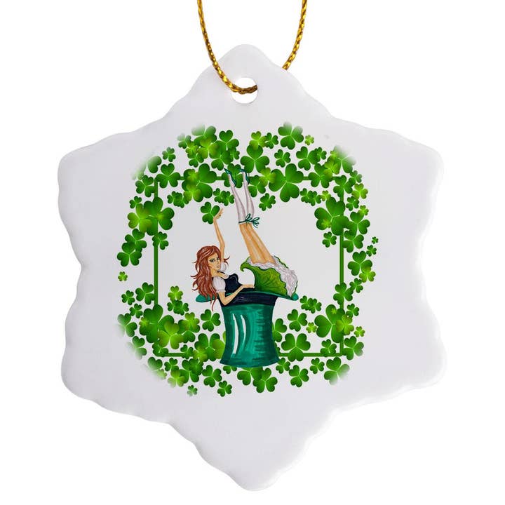 3dRose - Wholesale Ornament - 3dRose, Ireland Holiday Girl and Clover Frame - St Patricks Day, Ornament