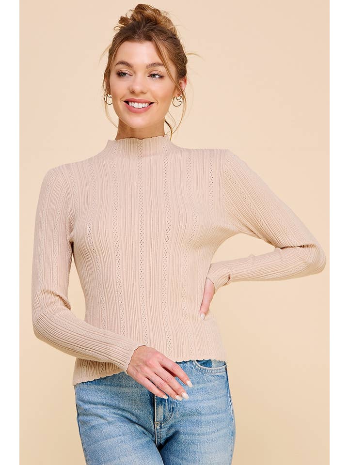 Allie Rose - Venta al por mayor Jersey de punto - Mujer - Suéter de cuello simulado de punto ligero acanalado.0