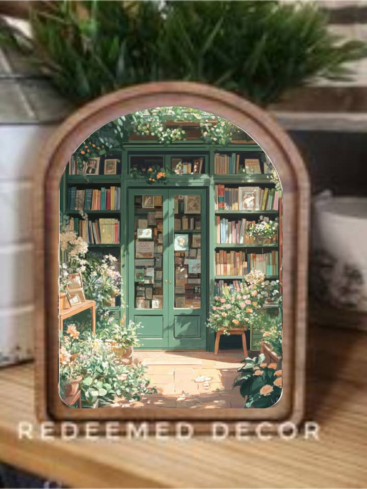 Boekwinkel met Boogtop Ingelijste Kunst voor wholesale door Redeemed Decor