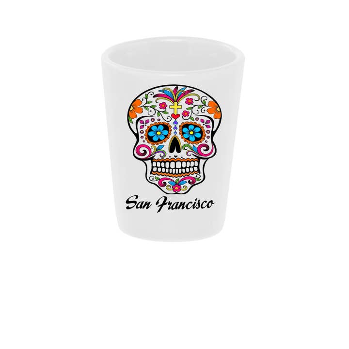Bronze Baboon - Venta al por mayor Vaso de chupito - Vaso de chupito Sugar Skull 1.5 oz Día de los Muertos8