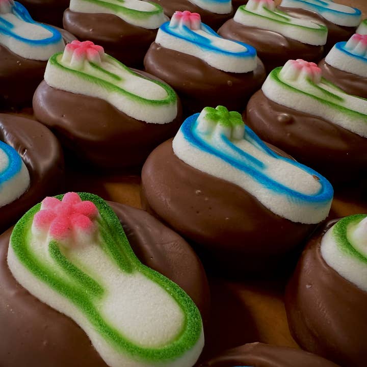 O'Shea's Candies Sweet Shop - Wholesale Chocolate Covered Sweets - O’Oreo “Flip Flops” 🏖 🩴 w/ Milk Chocolate 3 Pk