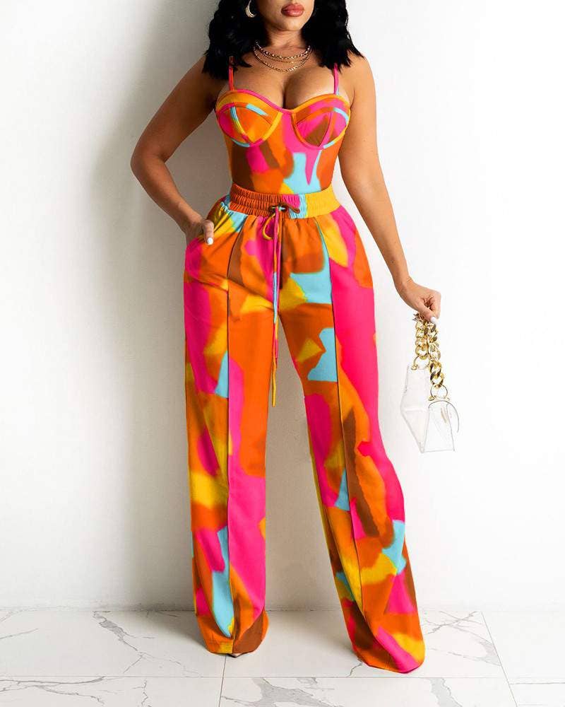 Flarix - Wholesale Top & Pant Set (NOT Loungewear) - Women's - Vibrant Abstract Print Bustier Two-Piece Set1
