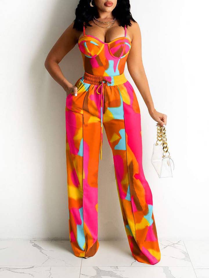 Flarix - Wholesale Top & Pant Set (NOT Loungewear) - Women's - Vibrant Abstract Print Bustier Two-Piece Set1