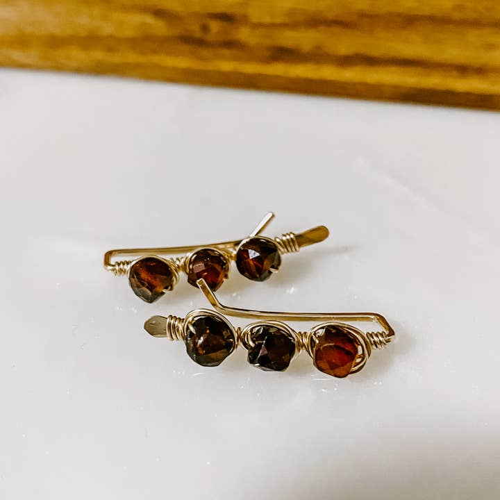 Derive Jewelry - Wholesale Ear Jackets/Climbers - Ember Glow Garnet Ear Climbers