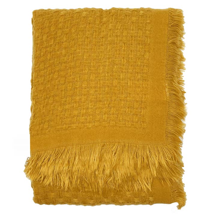 Fennco Styles - Wholesale Throw Blanket - Waffle Weave Solid 50"X60" Throw Blanket with Fringe