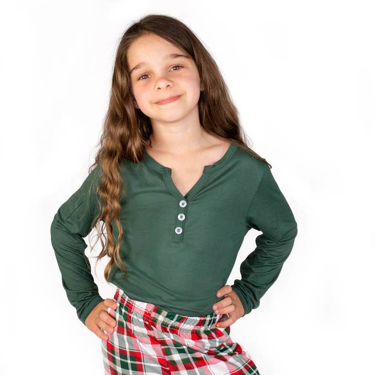 Girl's Classic Henley Sleep Shirt Dark Green -Asst.