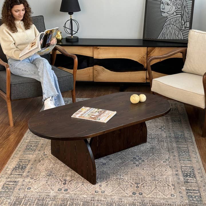 Ultimate Premium Products - Venta al por mayor Mesas de centro - Mesa de café ovalada estilo Japandi - Sala de estar estilo japonés