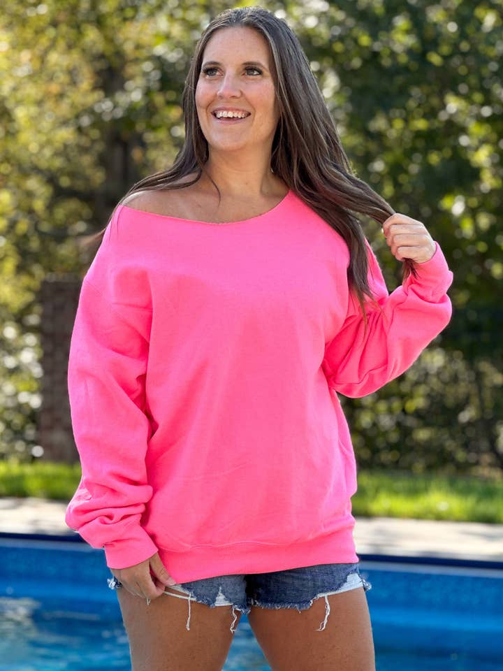 Glittering South - Wholesale Sweatshirt - Women's - Raw Edge Off Shoulder Sweatshirt
