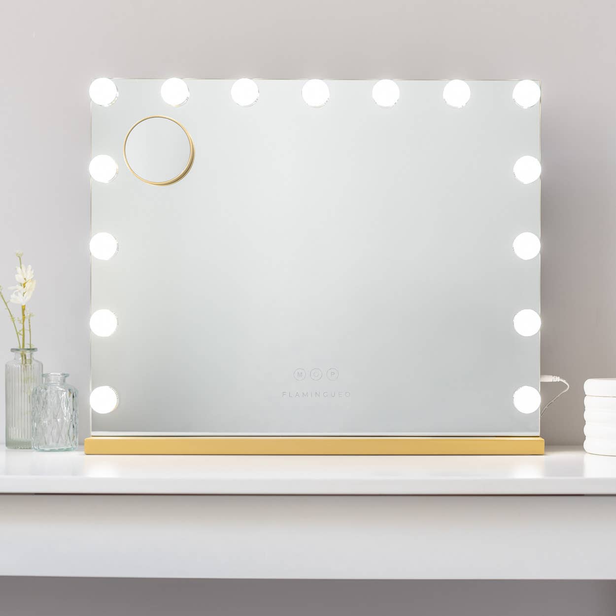 Flamingueo - Wholesale Vanity Mirror - Espejo dorado con 15 luces LED, 3 modos de luz, ENCHUFE EUROPEO5