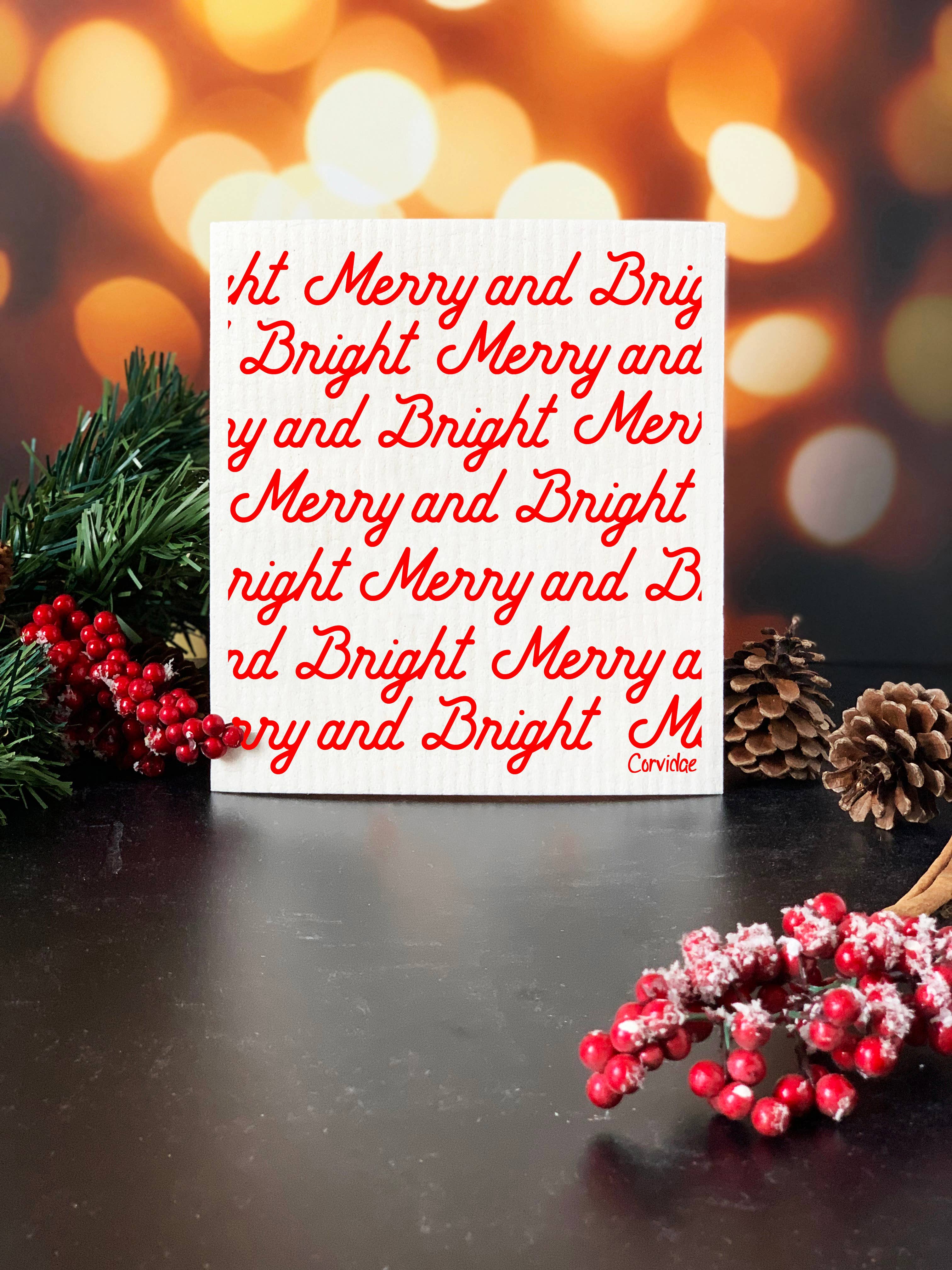 Corvidae drawings & designs - Vendita all'ingrosso Strofinaccio da cucina - Strofinaccio svedese Merry and Bright Holiday Christmas1