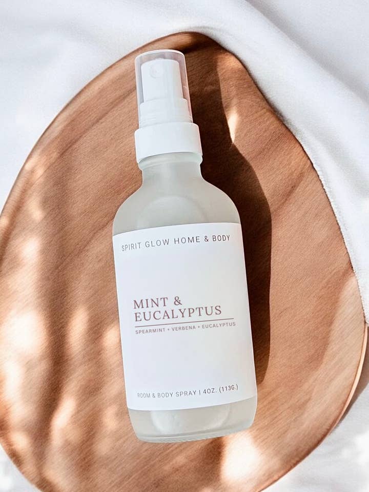 Mint & Eucalyptus Room & Body Spray for wholesale by Spirit Glow Home & Body Essentials