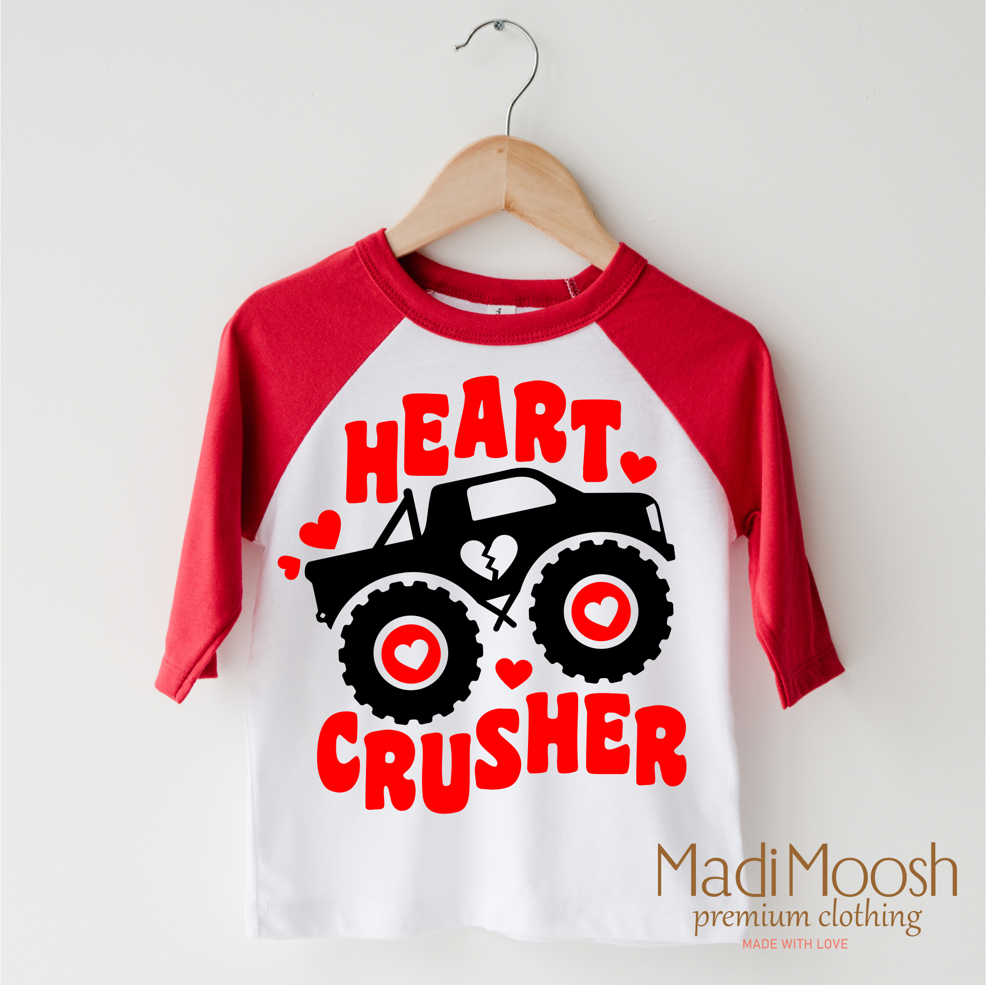 Madi Moosh - Vente T-shirt sérigraphié – enfant - T-shirt de Saint-Valentin Monster Truck Cœur Brisé - Tee de Saint-Valentin2