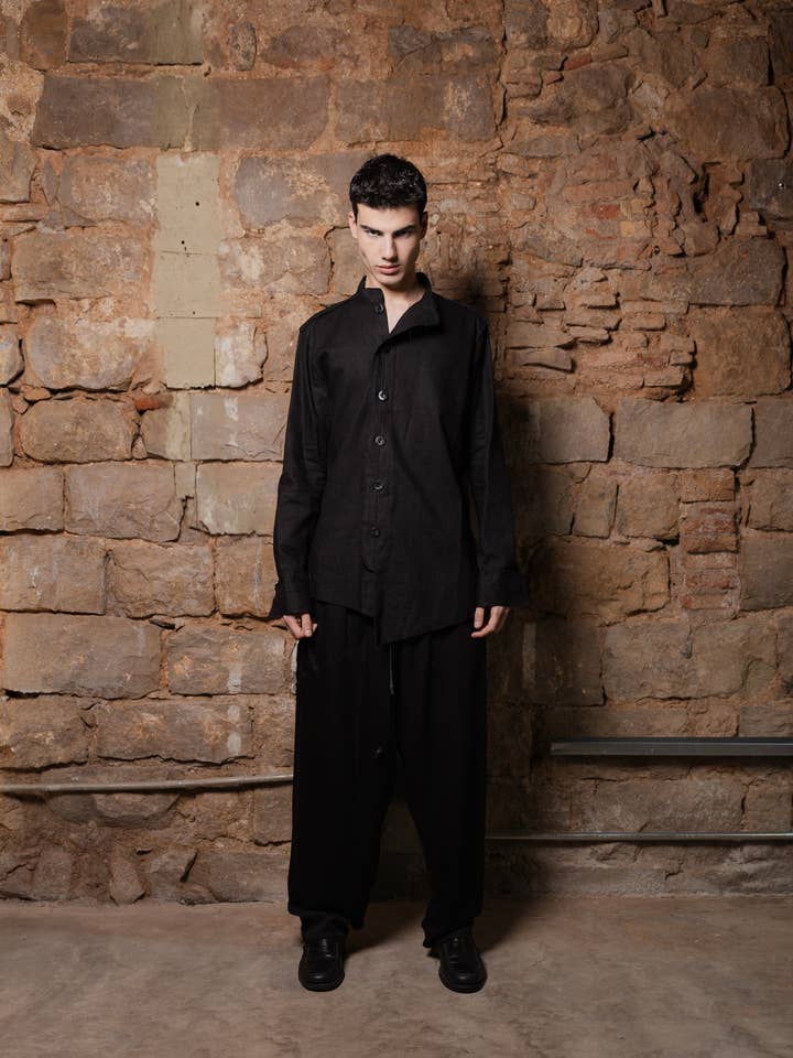 Camisa de Linho Assimétrica MAO por atacado de Zhannaona