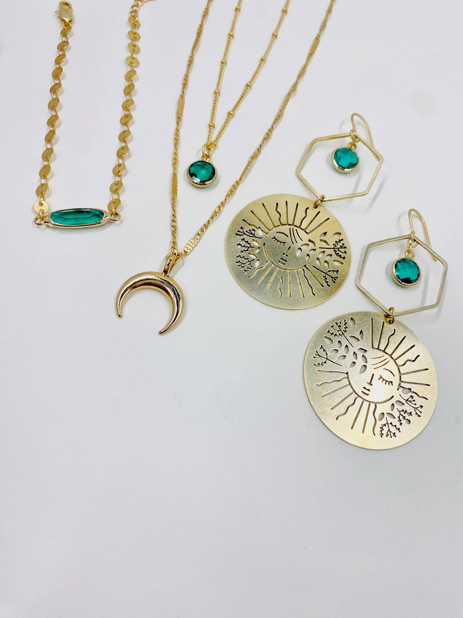 Moxie Collective (formerly Atonement Design) - Wholesale Dangle Earrings - Brass Garden Sun Earrings in Sea Green4