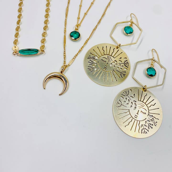 Moxie Collective (formerly Atonement Design) - Wholesale Dangle Earrings - Brass Garden Sun Earrings in Sea Green4