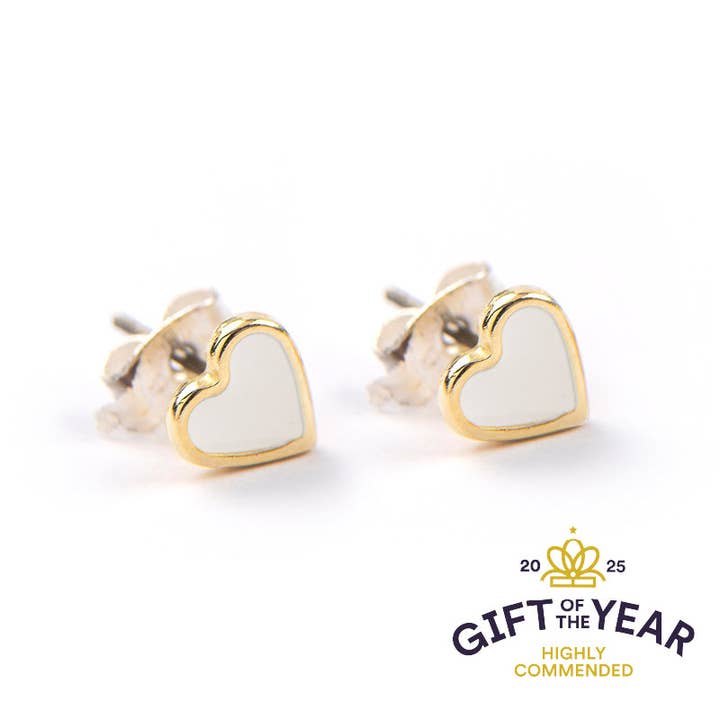 Enamel Heart Gold Stud Earrings for wholesale by Carrie Elspeth Jewellery