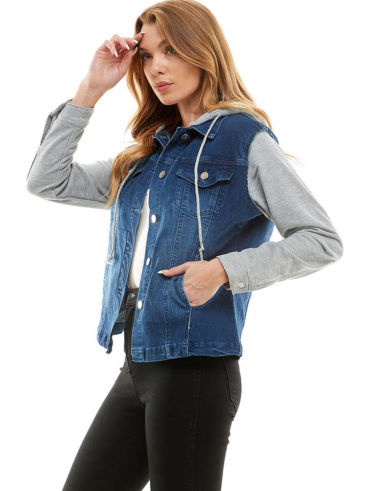 BLUE AGE - Wholesale Denim Jacket - Women's - Spandex Ladies' Denim Jacket with Fleece Hoodie5
