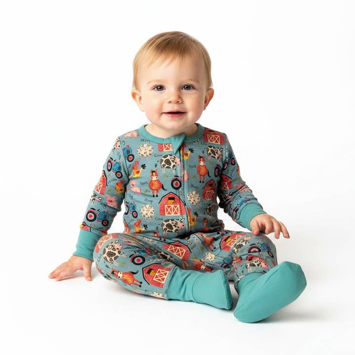 Bamboo turquoise farm zippie for wholesale by Bow Beau Poppy
