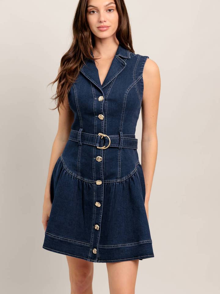 En denim minikjole - ID23422 for engroshandel hos FLYING TOMATO