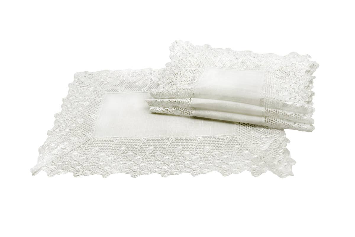 Xia Home Fashions & Manor Luxe – wholesale Placemat – 14" x 20" Garden Trellece Lace Trim Placemats - Set of 40